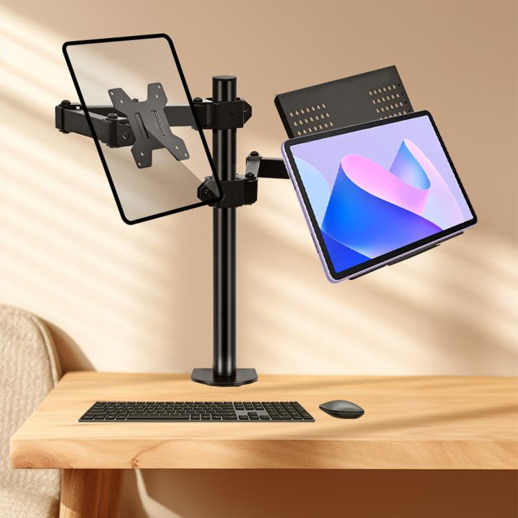 Supporto doppio braccio per monitor e laptop con morsetto