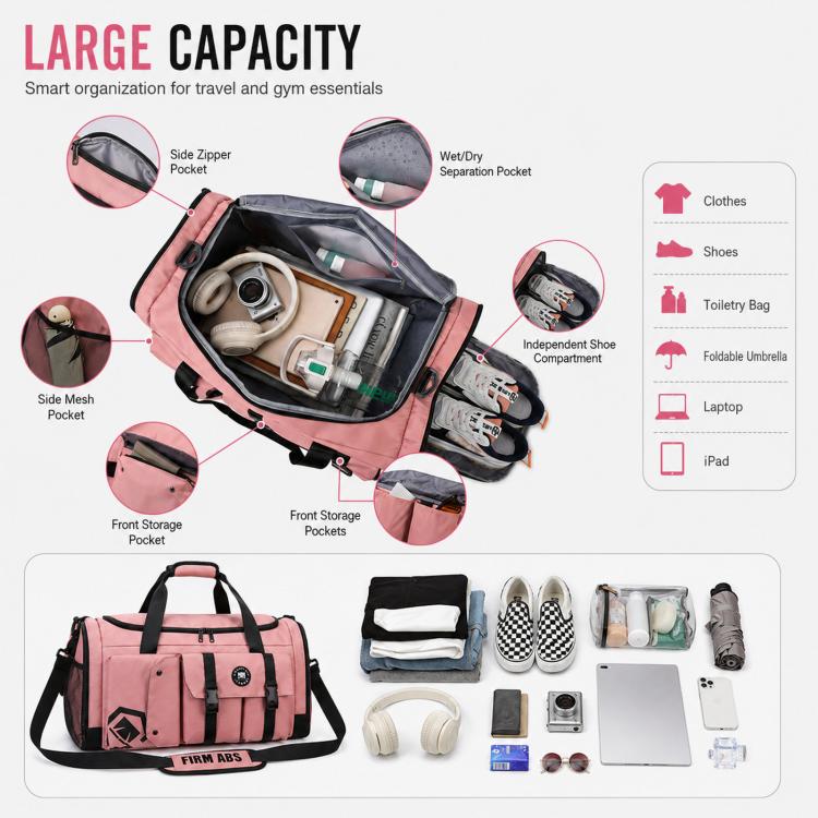 Borsa sportiva convertibile in 3 modi con scomparto scarpe