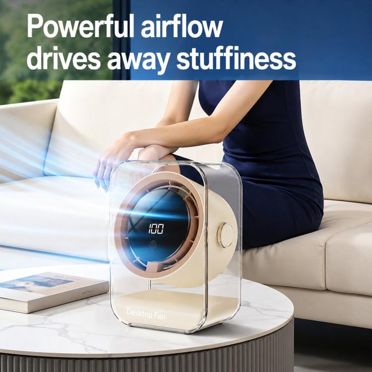 Ventilatore da tavolo F15 con display digitale trasparente e timer intelligente, piccolo ventilatore a circolazione d'aria per ufficio