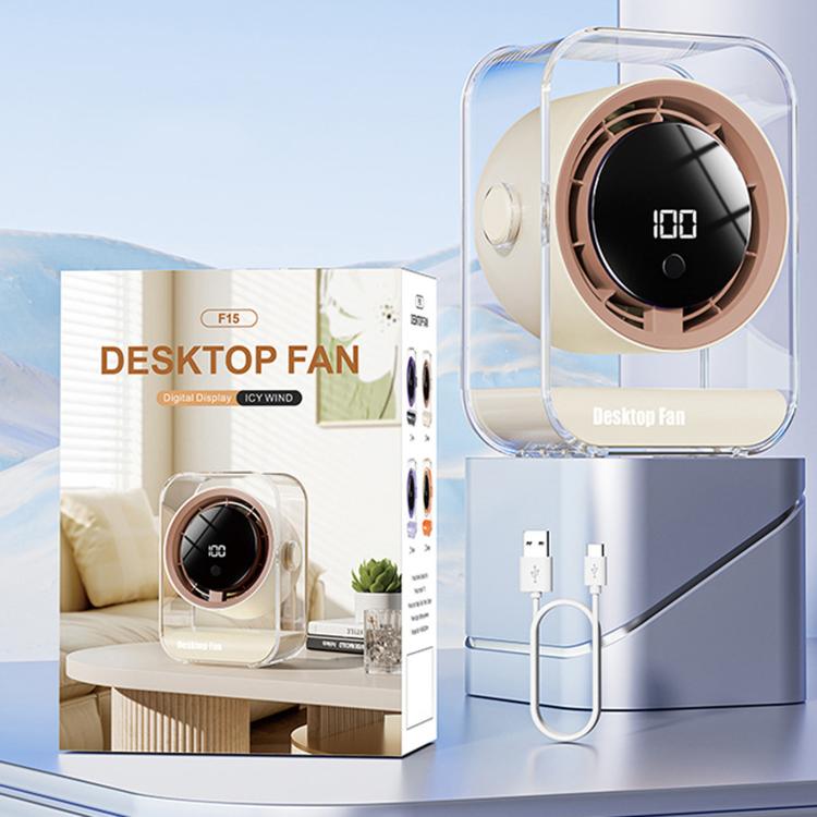 Ventilatore da tavolo F15 con display digitale trasparente e timer intelligente, piccolo ventilatore a circolazione d'aria per ufficio