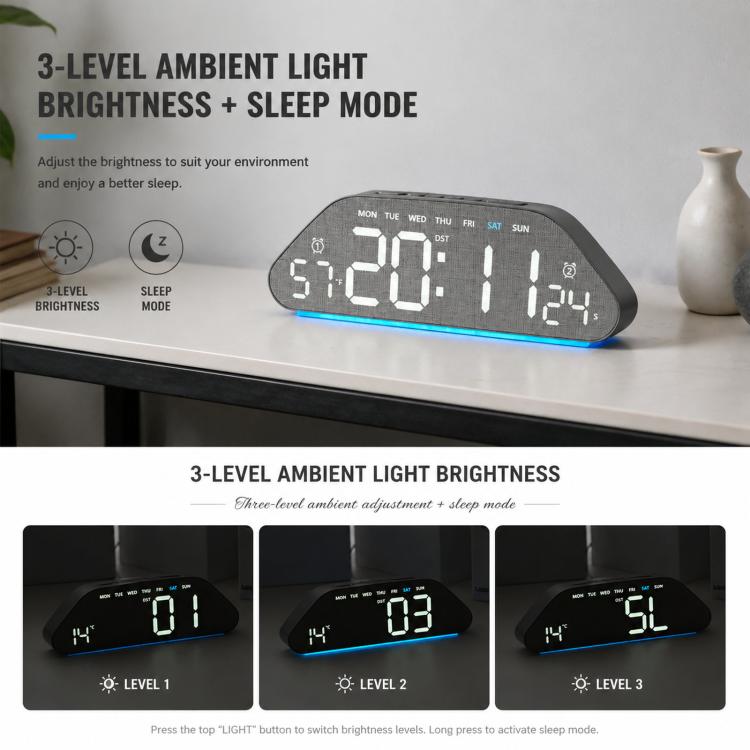 Sveglia digitale con caricatore USB e luce LED