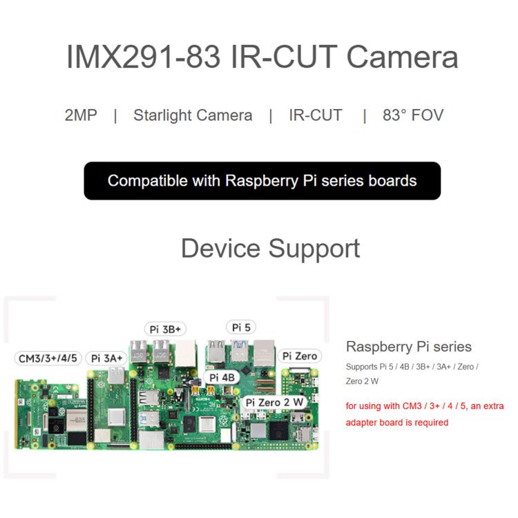 Telecamera Waveshare IMX291 2 MP IR-CUT per Raspberry Pi - immagine 4