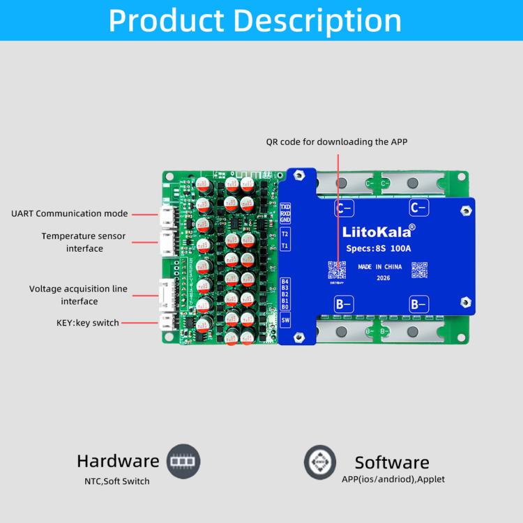 Scheda BMS LiFePO4 LiitoKala 8S 24V 100A con Bluetooth - immagine 5