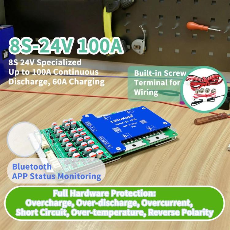 Scheda BMS LiFePO4 LiitoKala 8S 24V 100A con Bluetooth - immagine 6
