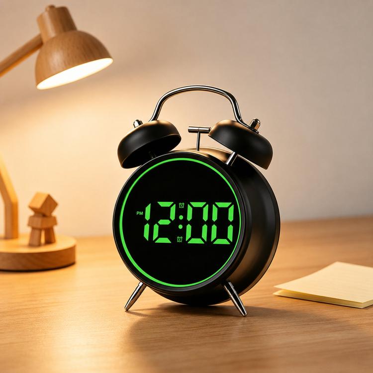 Sveglia digitale retrò a doppia campana con LED e USB