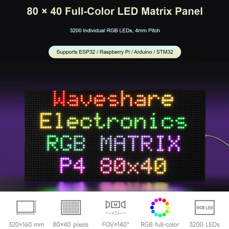 Pannello matrice LED RGB Waveshare 34431, 80×40 pixel - immagine 2