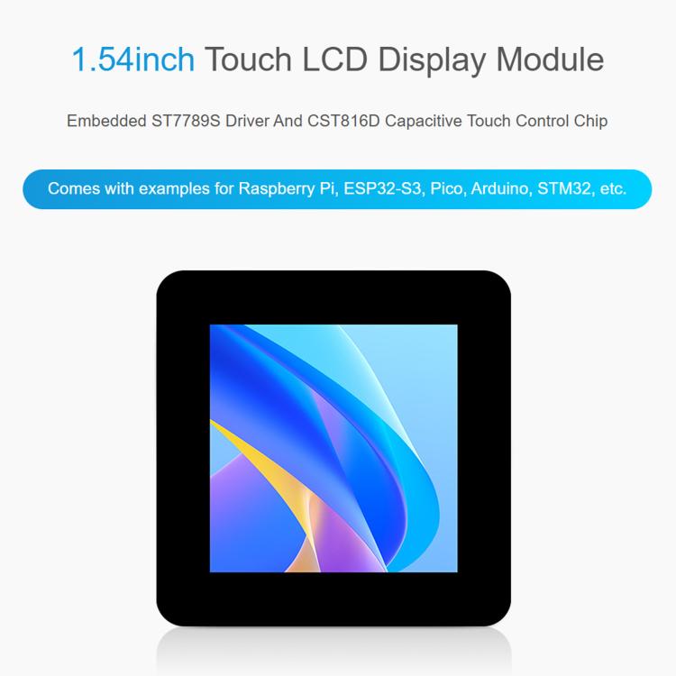 Modulo display LCD touch da 1,54 pollici Waveshare con risoluzione 240×240, pannello IPS e interfacce di comunicazione SPI e I2C., 34370