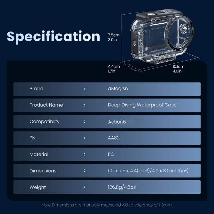 Custodia impermeabile 60m per DJI Action 6 con doppia chiusura
