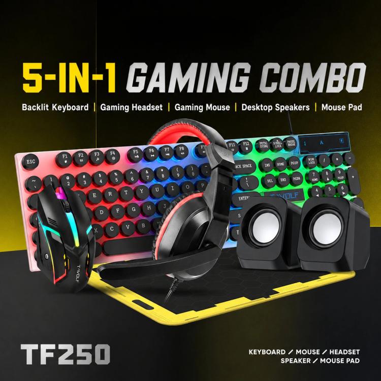 Pacchetto gaming 5 in 1 tastiera retroilluminata mouse cuffie