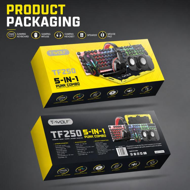 Pacchetto gaming 5 in 1 tastiera retroilluminata mouse cuffie