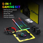 Pacchetto gaming 5 in 1 tastiera retroilluminata mouse cuffie