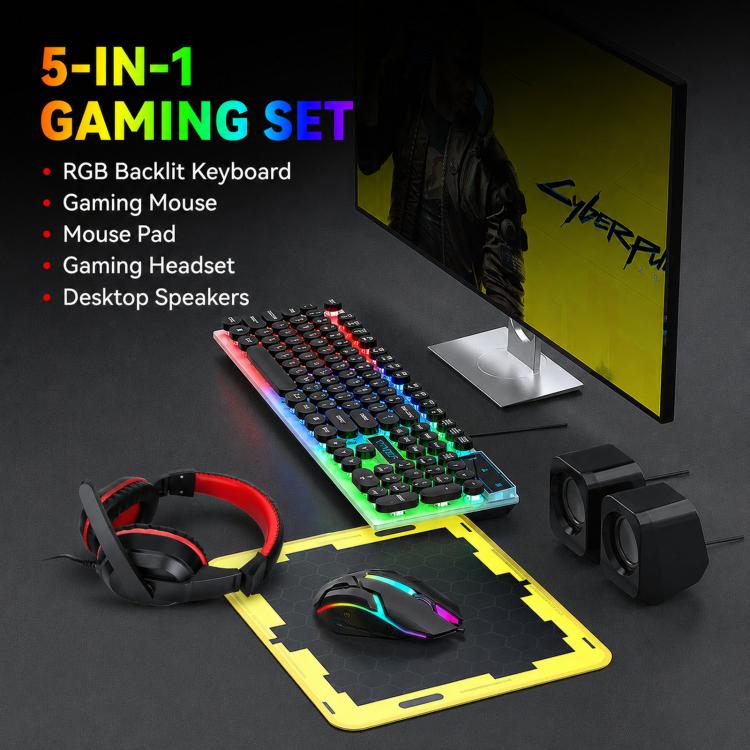 Pacchetto gaming 5 in 1 tastiera retroilluminata mouse cuffie