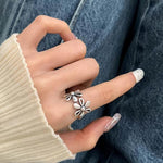 Anello aperto regolabile in argento sterling 925 con fiore