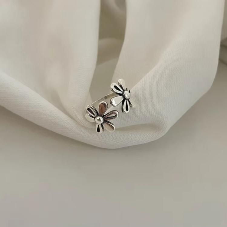 Anello aperto regolabile in argento sterling 925 con fiore