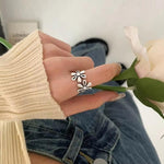 Anello aperto regolabile in argento sterling 925 con fiore