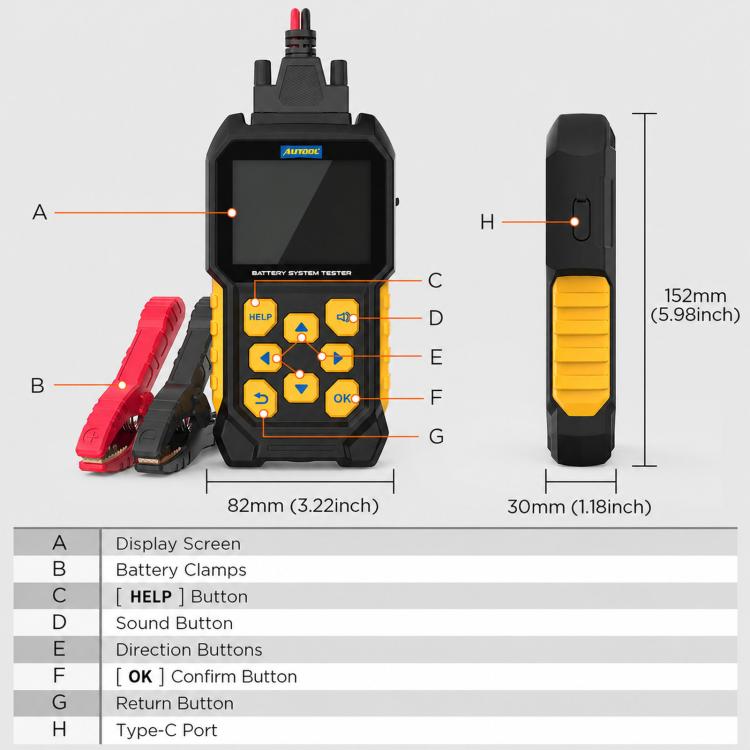 AUTOOL BT460 Tester batterie auto con schermo 2,8"