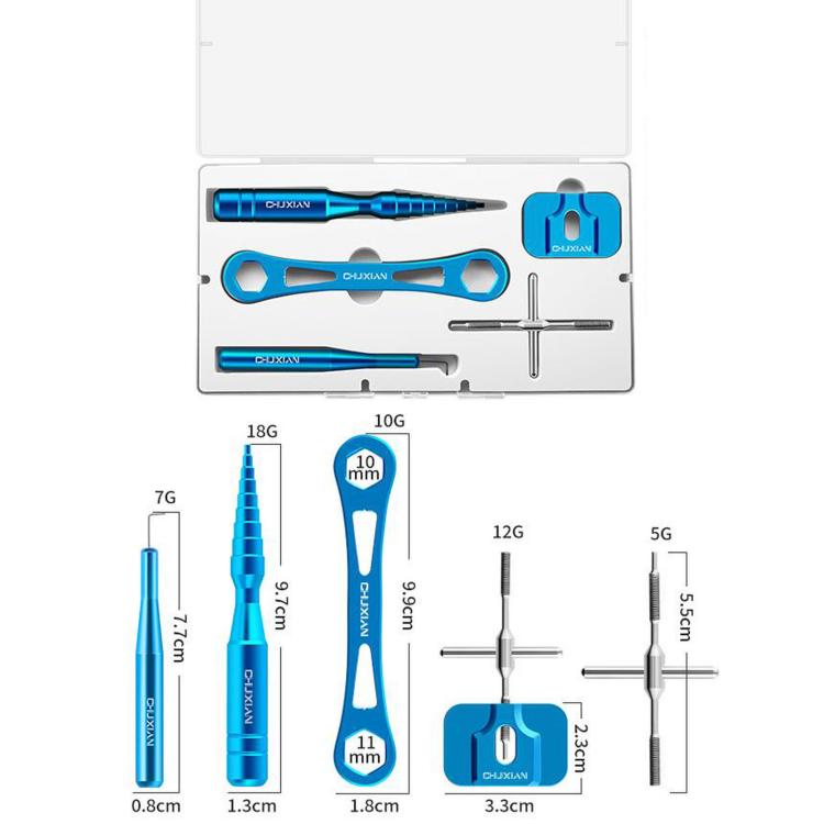 Kit attrezzi manutenzione mulinello pesca 5 pezzi in alluminio