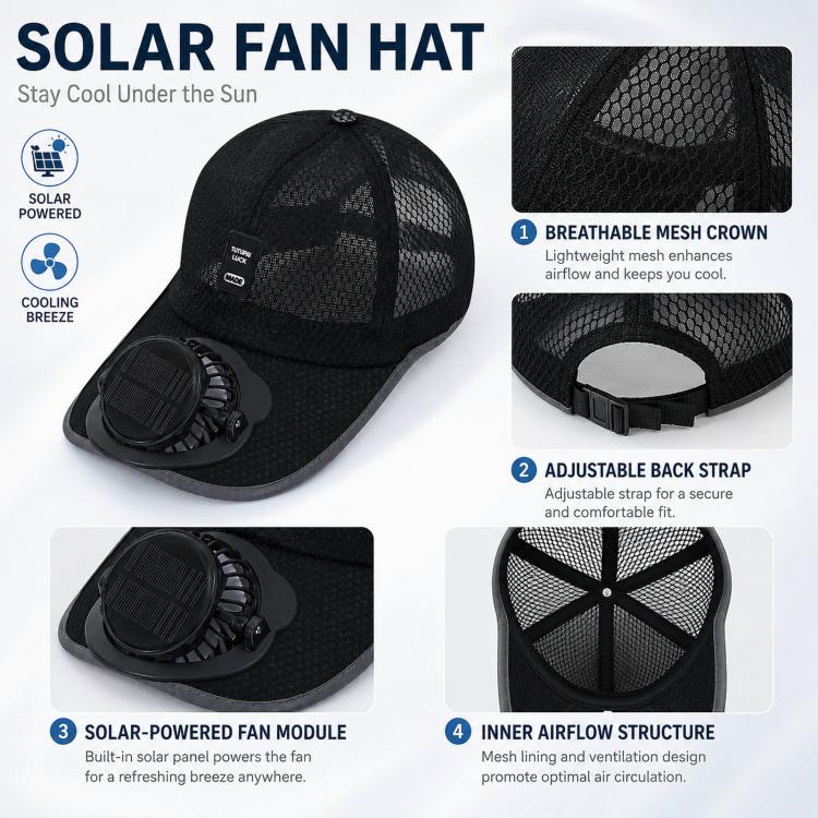 Cappello con ventilatore solare ricaricabile a 3 velocità