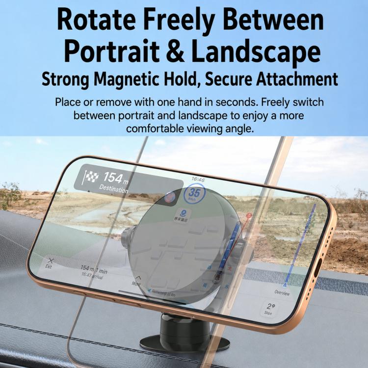 Supporto magnetico girevole a doppio asse per telefono da auto, pieghevole, per navigatore., Dual-Axis Rotatable Magnetic Mount