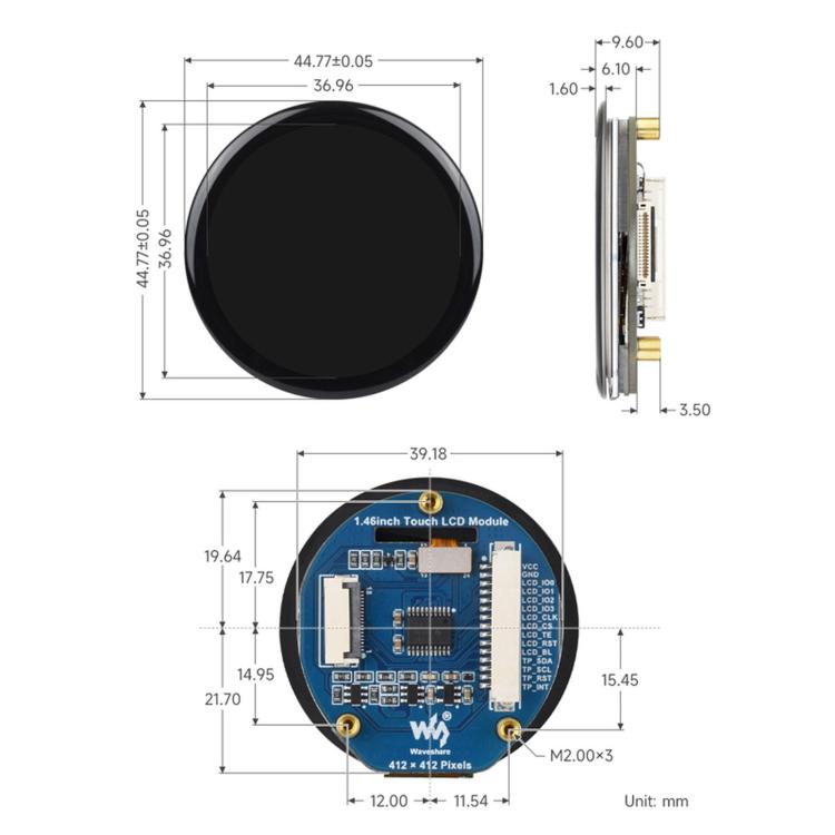 Modulo display LCD touch 1,46 pollici Waveshare 412x412