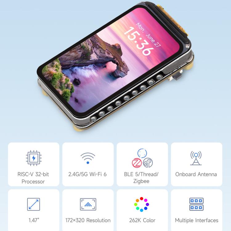 Scheda sviluppo ESP32-C5 con display LCD 1,47" Wi-Fi 6