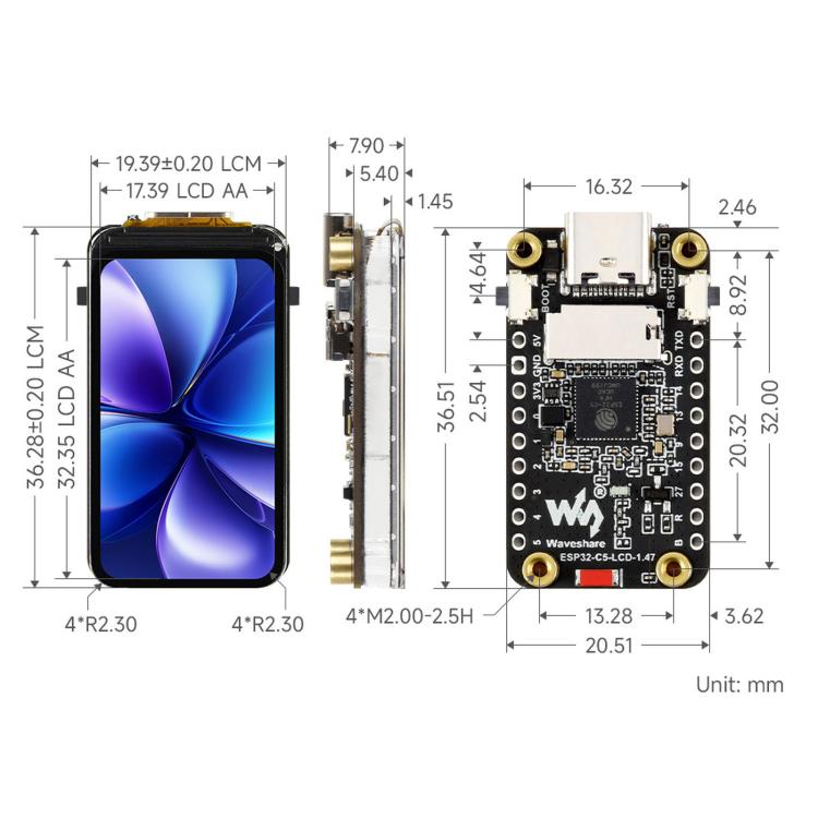 Scheda sviluppo ESP32-C5 con display LCD 1,47" Wi-Fi 6