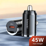 Caricabatterie da auto Toocki da 45 W con USB-C, mini anello di trazione, adattatore per auto Type-C, integrazione invisibile a filo, ricarica rapida PD PPS., TQ-CC34