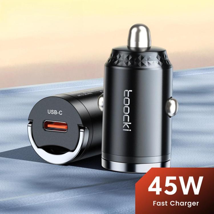 Caricabatterie da auto Toocki da 45 W con USB-C, mini anello di trazione, adattatore per auto Type-C, integrazione invisibile a filo, ricarica rapida PD PPS., TQ-CC34