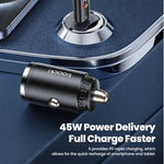 Caricabatterie da auto Toocki da 45 W con USB-C, mini anello di trazione, adattatore per auto Type-C, integrazione invisibile a filo, ricarica rapida PD PPS., TQ-CC34