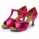 Scarpe da ballo latino donna sandali tacco 5 cm suola camoscio