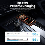 Caricabatterie da auto Toocki da 105 W con USB-C, 3 porte (1 USB-A e 2 USB-C) e display LCD a colori per il livello di carica., C46