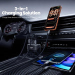 Caricabatterie da auto Toocki da 105 W con USB-C, 3 porte (1 USB-A e 2 USB-C) e display LCD a colori per il livello di carica., C46