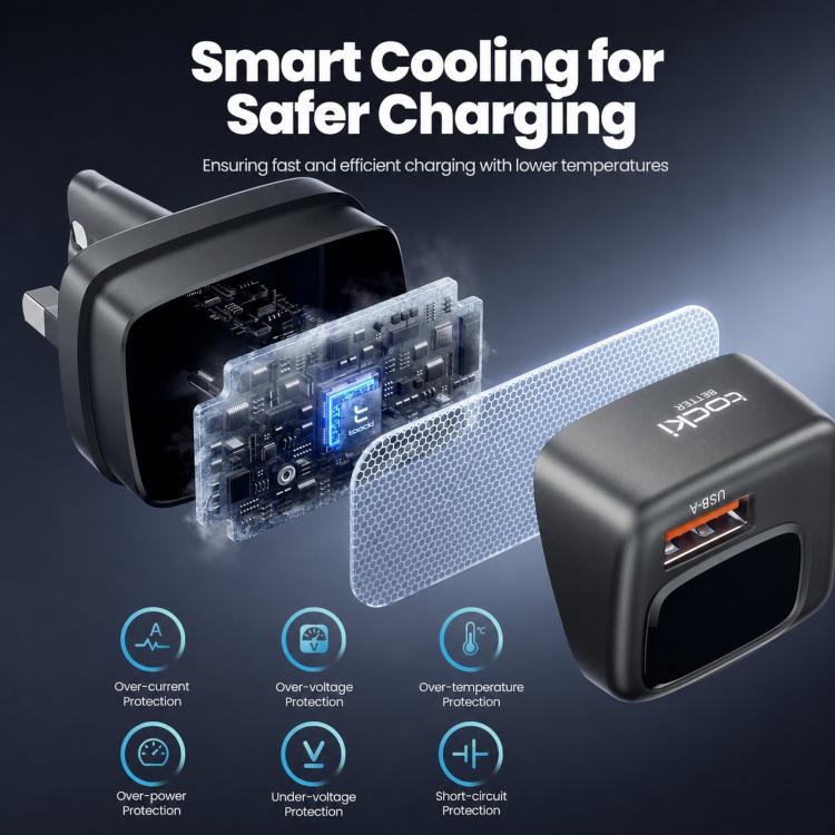 Caricabatterie da auto Toocki da 105 W con USB-C, 3 porte (1 USB-A e 2 USB-C) e display LCD a colori per il livello di carica., C46