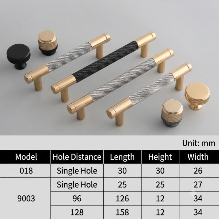 Maniglia a T zigrinata in alluminio per mobili 128-256 mm