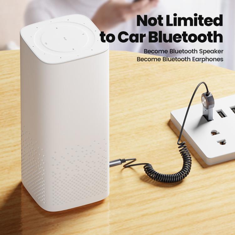 Adattatore AUX per auto Toocki Bluetooth 5.4 con cavo a spirale da USB a jack da 3,5 mm, ricevitore audio wireless con microfono., BT-02