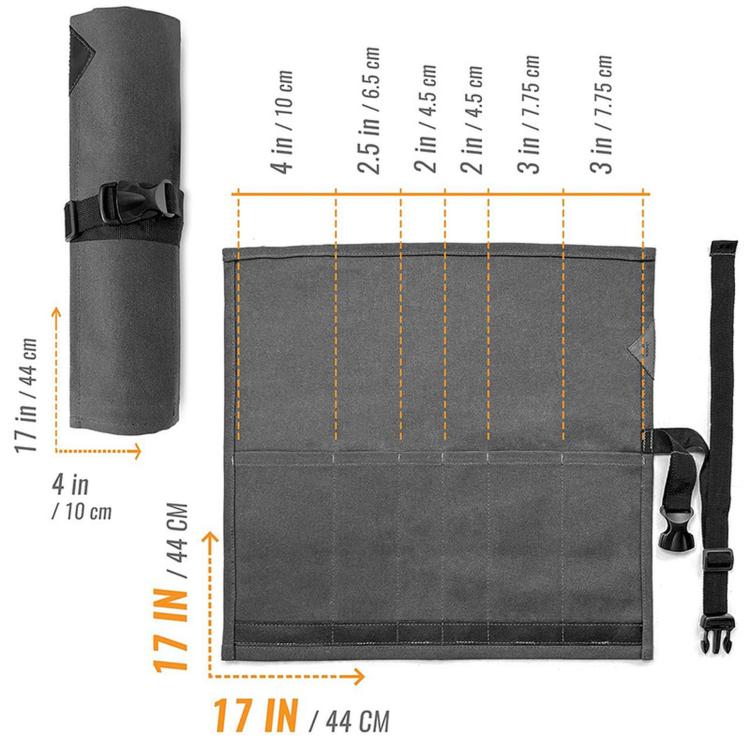 Borsa arrotolabile in tela con 6 tasche porta utensili