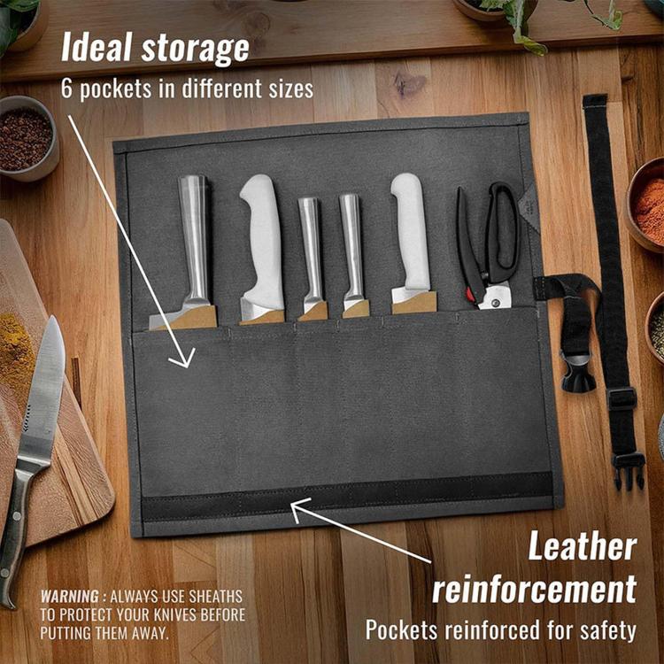 Borsa arrotolabile in tela con 6 tasche porta utensili