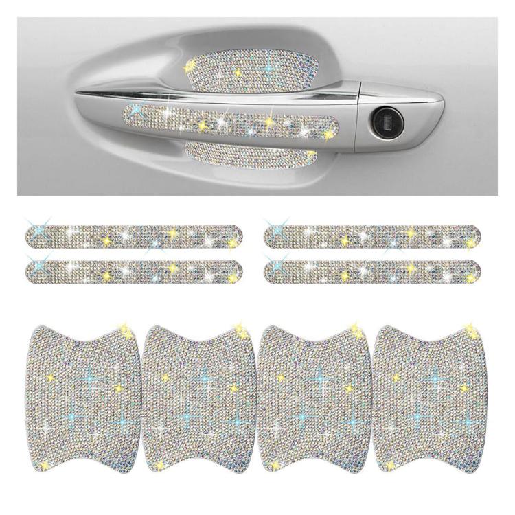 Set 8 adesivi con strass per maniglie e battitacco auto