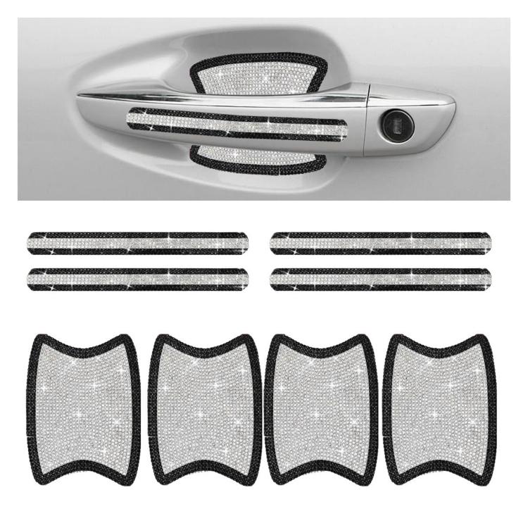 Set 8 adesivi con strass per maniglie e battitacco auto
