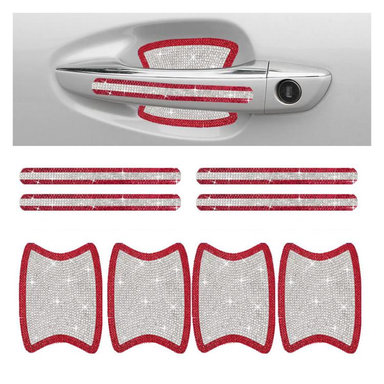 Set 8 adesivi con strass per maniglie e battitacco auto