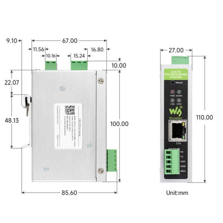 Convertitore protocollo CAN FD a ETH/RS232/RS485 Waveshare