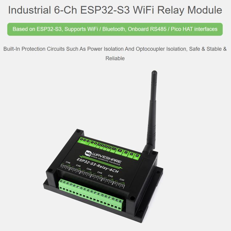 Modulo relè WiFi industriale Waveshare 6 canali ESP32-S3