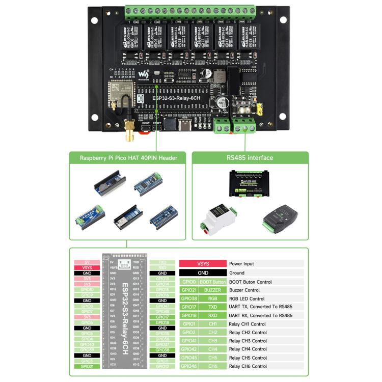 Modulo relè WiFi industriale Waveshare 6 canali ESP32-S3