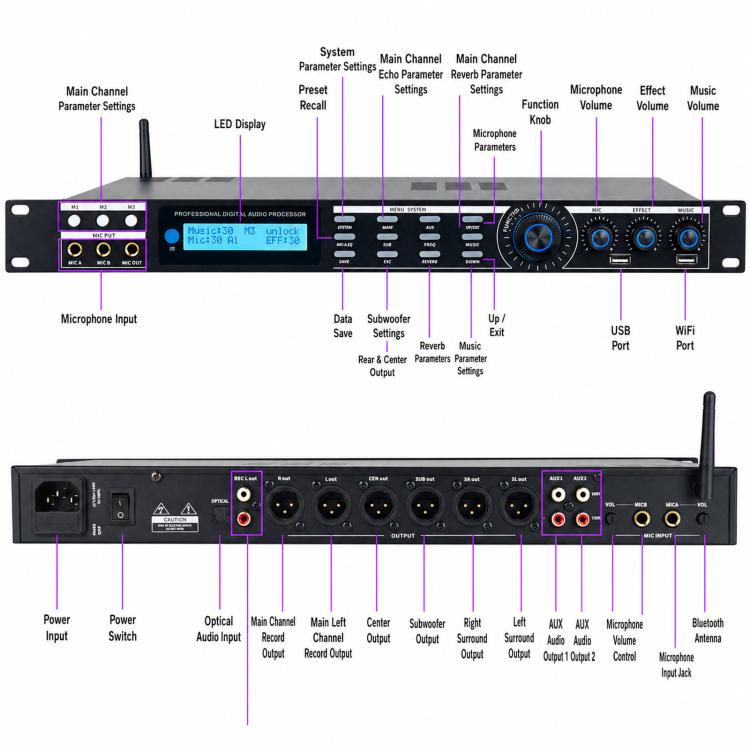 Processore audio digitale AP800 con riverbero DSP