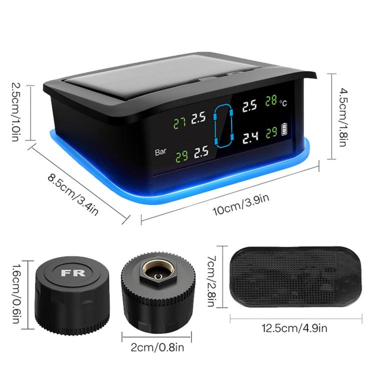 Sistema TPMS monitoraggio pressione pneumatici solare LED