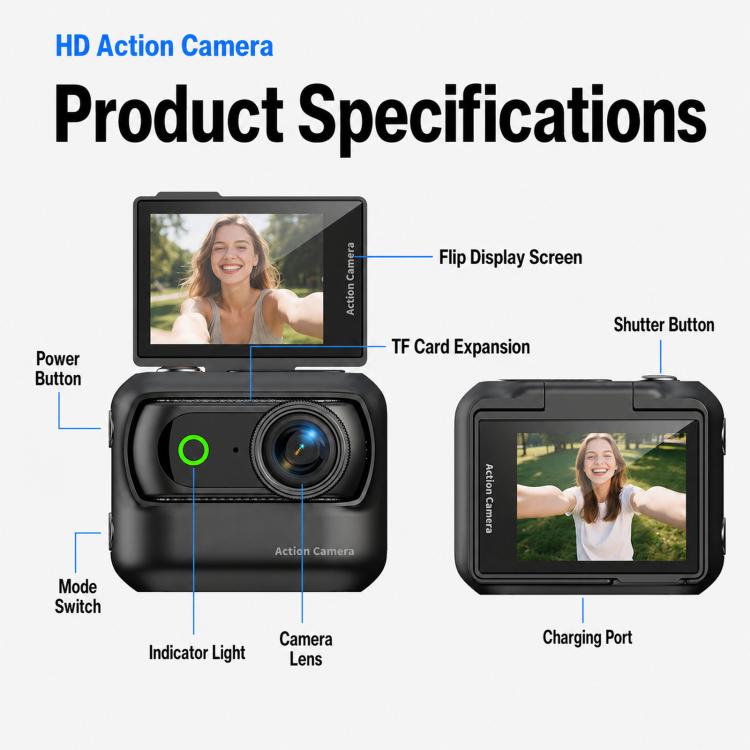 Mini action camera 1080P con schermo flip da 2 pollici e custodia - immagine 16