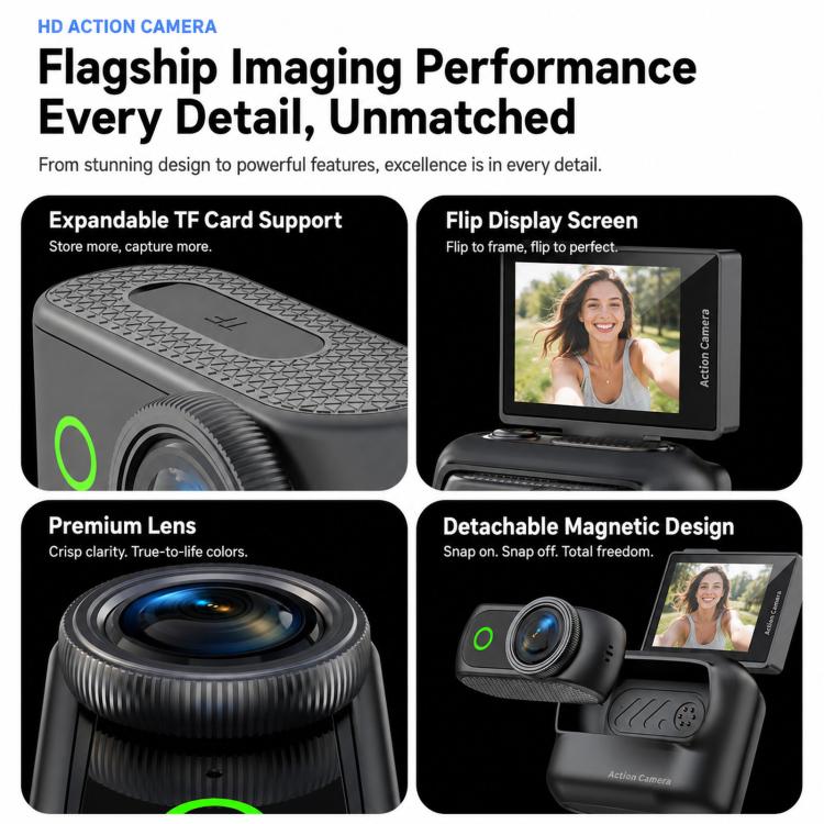 Mini action camera 1080P con schermo flip da 2 pollici e custodia - immagine 9