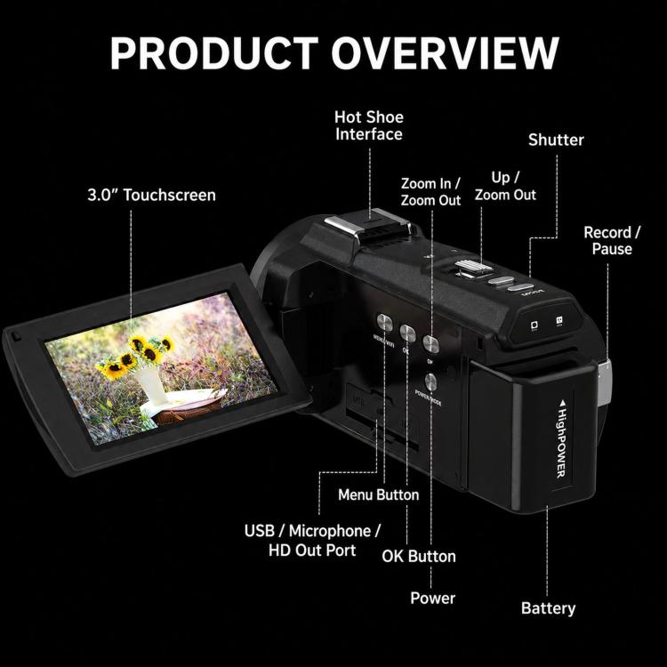 Videocamera 4K HDV-254K con schermo touch e visione notturna - immagine 16