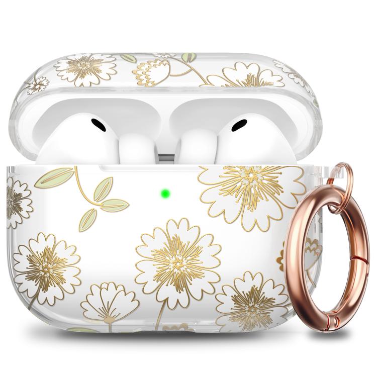 Custodia rigida protettiva in TPU trasparente con motivo floreale per AirPods