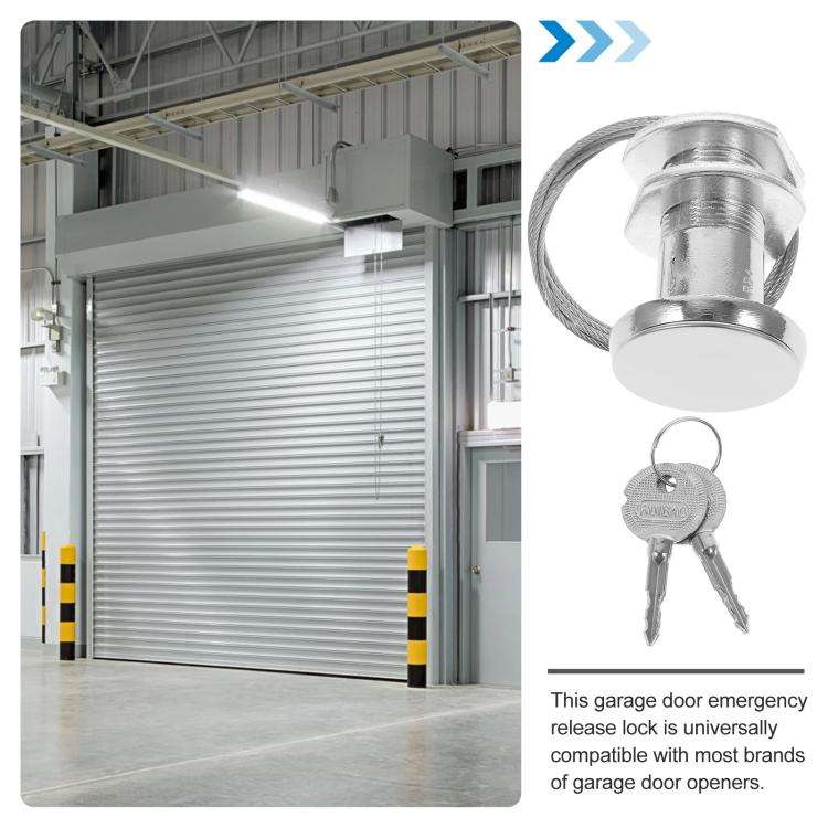 Serratura di emergenza per garage con cavo e copertura. Serratura manuale per porta del garage con chiave a croce.
